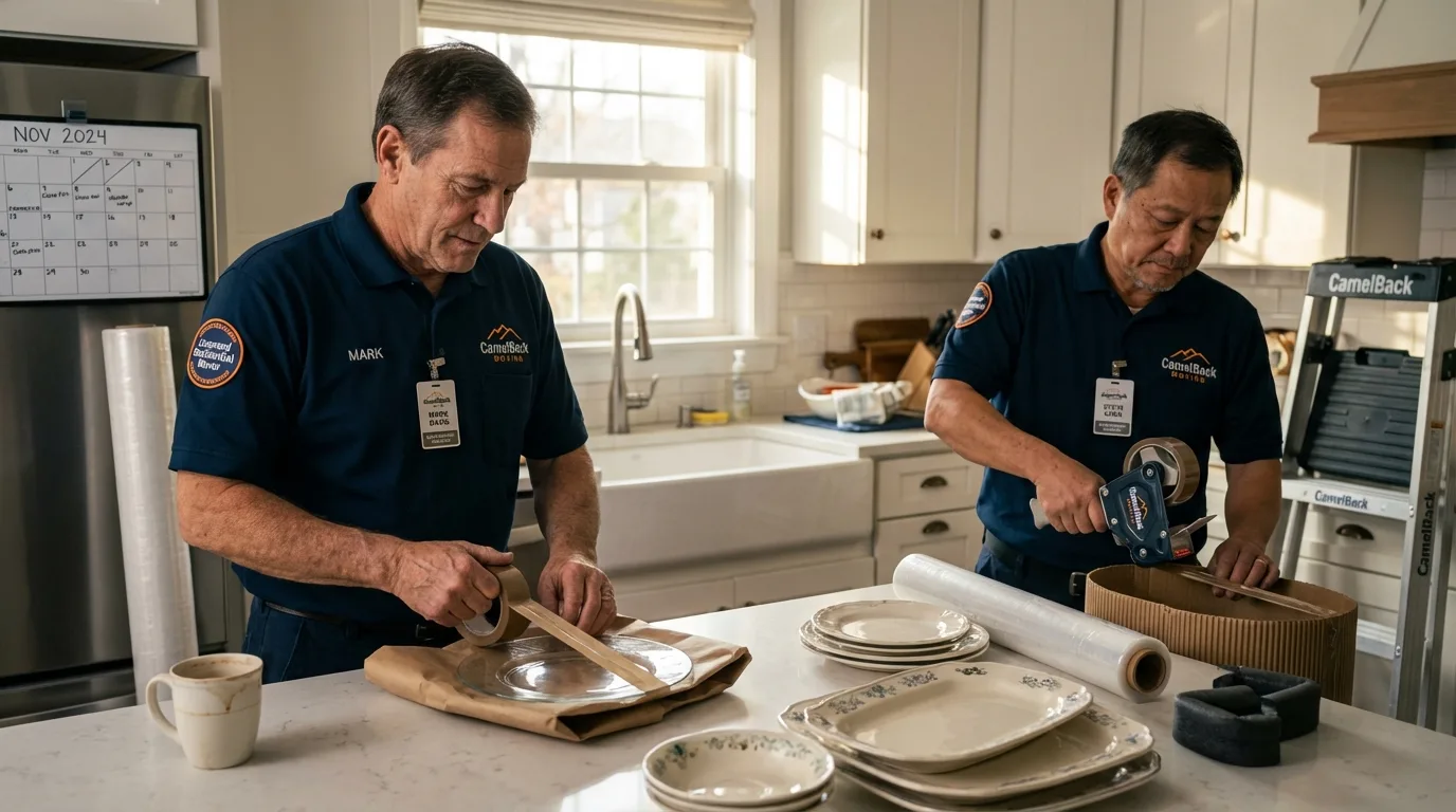 Professional crew packing kitchen dishware in Montgomery, PA